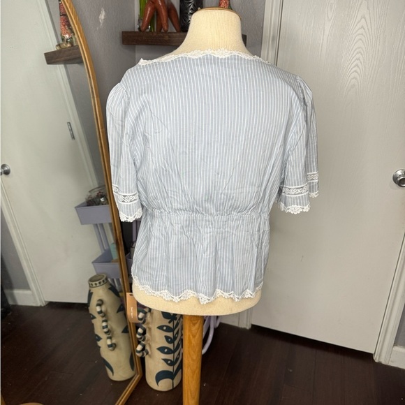 Reformation Blue Striped Lace Trim Blouse - Picture 3 of 6